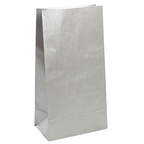 Unique Party 10 bolsas de regalo de papel, color plata metalizado, paquete de 12 (59018)