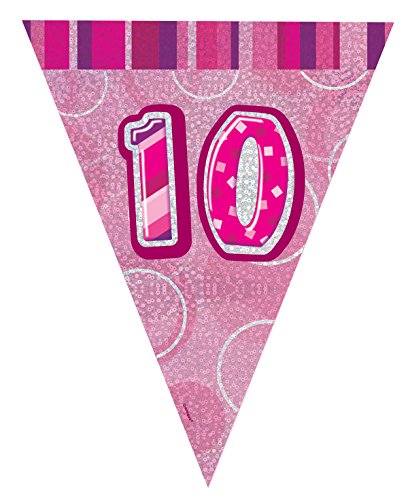 Unique Party- Banderines cumpleaños, Color rosa, edad 10 (92130)