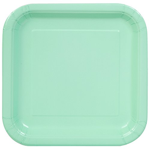 Unique Party- Paquete de 14 platos cuadrados de papel, Color verde menta, 23 cm (99275)