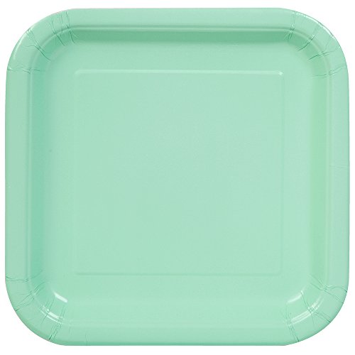 Unique Party- Paquete de 16 platos cuadrados de papel, Color verde menta, 18 cm (99274)