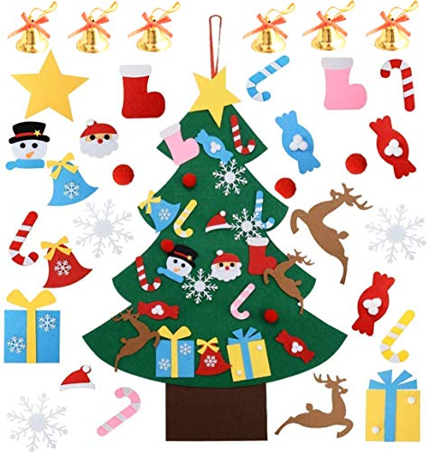 Unique Store Árbol de Navidad de Fieltro, 3ft Bricolaje árbol de Navidad de Fieltro con 32 Adornos Desmontables año niños de Pared de Puerta Decoración Colgante(95x70cm)