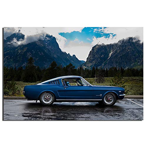Unknow Ford Mustang Fastback Muscle Car Poster de Wall Art Imagen del vehículo Impreso en Lienzo Pinturas en la Sala de Estar Decoración Sin Marco 40x60cm