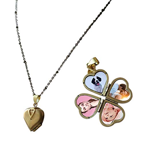 Updayday Collar con medallón de corazón de Amor Que Contiene 4 Piezas de imágenes, Collar de trébol de Cuatro Hojas, los Mejores Regalos para Mujeres, niñas, cumpleaños, Aniversario