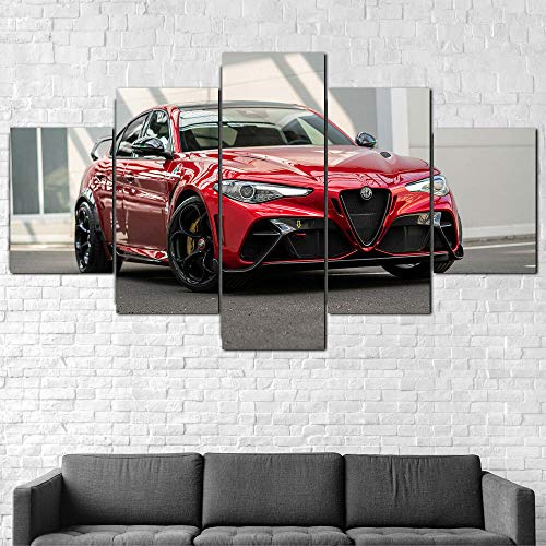 UYTRE 5 Piezas de Arte, Moderno Pared Marco Grabados,HD Imagen sobre Lona impresión,Hogar Decoracion Listo para Colgar/Alfa Romeo GTAm Car Total Size: (H-100 cm x M/B-200 cm)