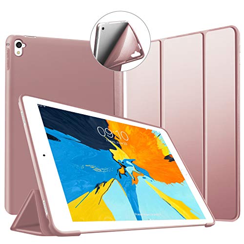 VAGHVEO Funda para iPad Pro 9,7 2016, Ultra Delgada Smart Carcasa con Auto-Sueño/Estela Función, Flexible de Goma Suave Cover Protectora Estuche Plegable para Apple iPad Pro 9.7 Pulgadas, Oro Rosa