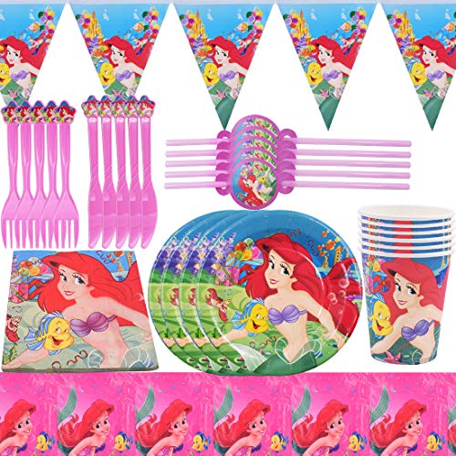 Vajilla Sirena Fiesta - XCSW Conjunto de Suministros de Fiesta de Sirena Plato Servilletas Tazas para Niña Cumpleaños Baby Shower Boda Sirve a 6 Invitados 42 Piezas (Rosa roja)