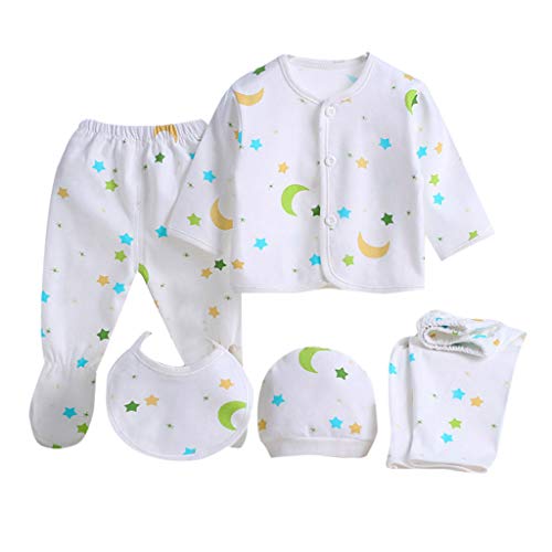 Value Pack Recién Nacido Bebé, LANSKIRT 11PCS Bebé Niña Niño Dibujos Animados Manga Larga Tops + Sombrero + Dos Pantalones + Conjunto de Traje Babero (Multicolor, 5 PCS)