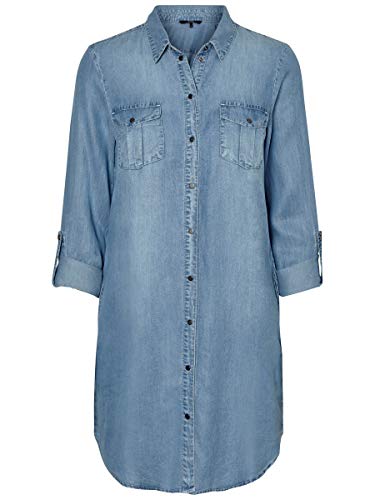 Vero Moda Vmsilla LS Short Dress Lt Bl Noos Ga Vestido, Azul (Light Blue Denim Light Blue Denim), 42 (Talla del Fabricante: Large) para Mujer