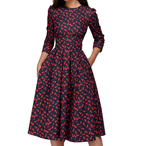 Vestidos Mujer 2019 SHOBDW Formal Elegante Dama De Honor Cintura Alta Estampado Floral Retro Vestidos De Fiesta por La Noche Vestido De La Madre De La Novia De La Boda Talla Grande S-XXL(Armada,XXL)