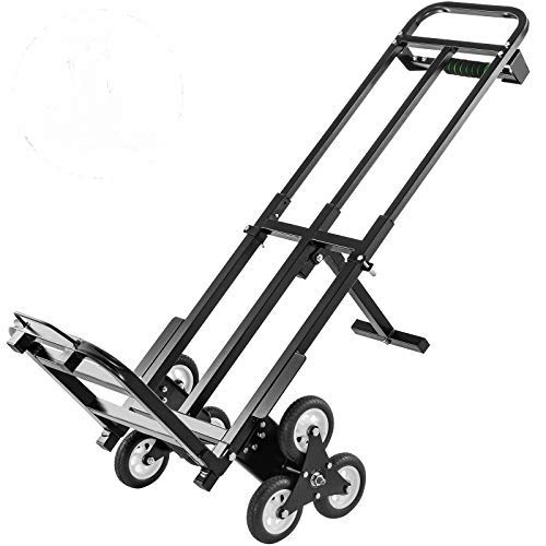 VEVOR Carrito de Mano para Escaleras 330 lbs (150 kg), Carretilla Escaladora Plegable de Acero, con Mango Ajustable de 1145-730 mm, Carro para Subir Escaleras con 6 Ruedas de Goma Sólidas y Estables