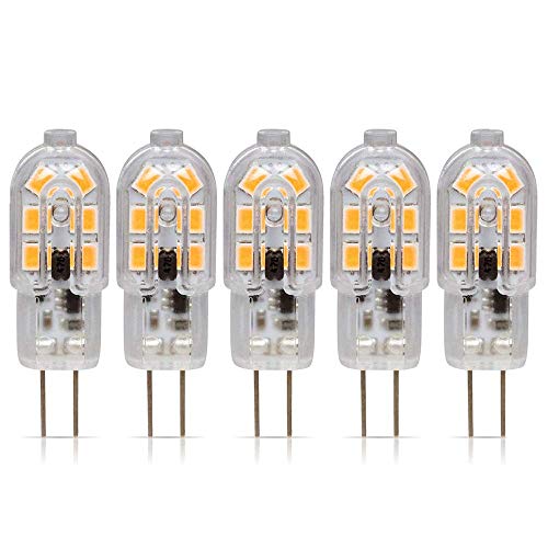 Voarge Bombillas LED G4, 2 W, blanco cálido, DC/CA, 12 V, 3000 K, 130 lm, no regulable, 5 unidades, clase de eficiencia energética A+.