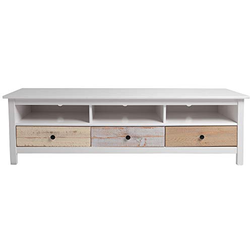 VS Venta-stock Mueble TV Magda Color Blanco/Multicolor, Madera de Pino Macizo, Frontales de Colores