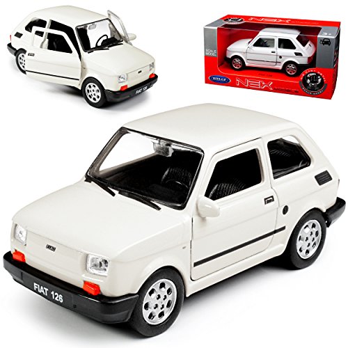 Welly Fiat 126 - Modelo de coche para Fiat 126p, 1972-2000 ca 1/43, 1/36-1/46, color blanco