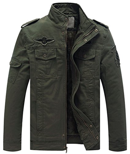 WenVen Chaquetas de Algodón a Prueba de Viento Abrigo Cálido Invierno Abrigo de Algodón Grueso Abrigo Chaquetass de Lana con Cuello Alto Hombre Verde Militar Large