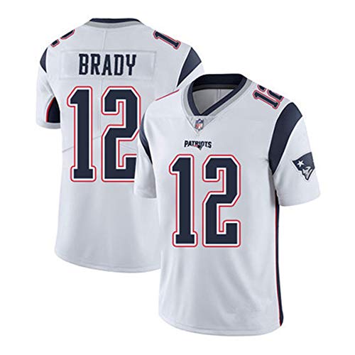WFGY Jerseys -Tom Brady Nº 12 Patriotas De Nueva Inglaterra De Rugby Americano Jersey, Bordado De Tela, Bordado Aficionados Versión Fan Camisetas,Blanco,L