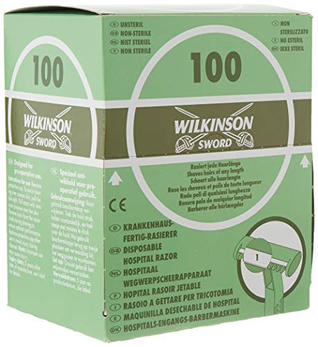 Wilkinson Sword Hospital - Caja Dispensadora de 100 Cuchillas de Afeitar Desechables, Apta para Uso Pre-Operatorio, Verde