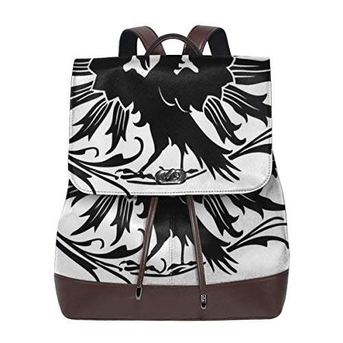 Women's Leather Backpack,Abstract Fantasy Animal Medieval Eagle Symbol For Culture and Tattoo Design,School Travel Girls Ladies Rucksack