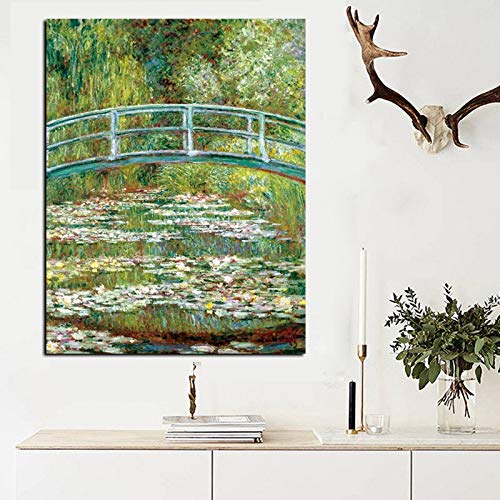 wZUN Impresión de Lirio de Agua y Novia Japonesa, Pintura al óleo, póster artístico, Cuadro de Pared, impresionismo en Lienzo 60x80 Sin Marco