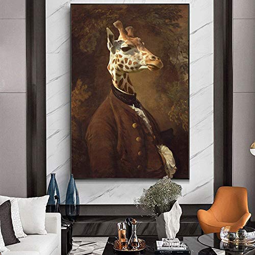 wZUN Jirafa en el Vestido Pintura clásica de la Lona en los Carteles del Arte de la Pared e Impresiones de Las imágenes de la Pared del Arte de la Lona del Sr.Giraffe 60x80 Sin Marco