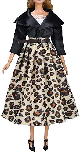 XinYiC Abrigo de manga larga con estampado de leopardo, para otoño e invierno, cálido, accesorio para ropa casual para muñecas de 11.5 pulgadas, juguete de Navidad, color negro