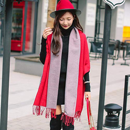 XJHN Bufanda de cachemira borla de color sólido de doble cara chal largo cálido damas de doble uso otoño e invierno rojo 190x70cm