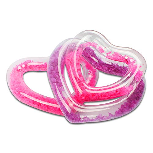 XMH Anillos De Natación, Anillo De Natación De Plumas En Forma De Corazón, Anillo De Flotador De Agua Totalmente Transparente,Juguetes De Piscina De Playa De Verano para Adultos Niñas,Rosado,70cm