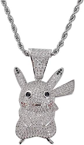 YANCONG Collar de Pikachu collar de Pokemon de plata colgante de lentejuelas collar de piedras preciosas colgante de CyberPunk cristal ajustable de plata