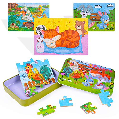 Yikky Rompecabezas de Madera Juguetes para Niños 3 4 5+ años, Paquete de 4 Piezas Puzzle Madera de Animales Coloridos Juguetes Educativos para Niños Juguetes Montessori para Niños y Niñas (4 Puzzles)