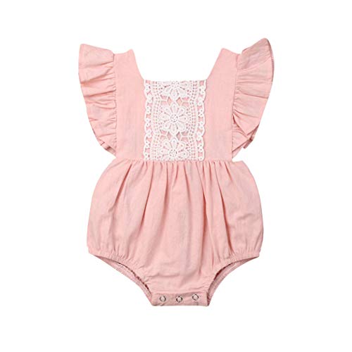 YWLINK Bebe NiñA Verano Sin Mangas Volante Encaje Espalda Abierta Vestido Mezcla De Algodon Moda Casual CóModo Mono Hermanas Ropa Lindo Vestido De Playa Viajes Al Aire Libre(Rosado,0-3 meses/70)