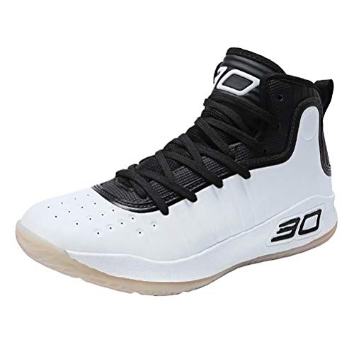 Zapatos de Baloncesto Hombre Alto Antideslizante Zapatillas Altas Transpirable Zapatos Deportivos Aire Libre Ligeros Zapatos para Correr Transpirable Blanco Negro 43