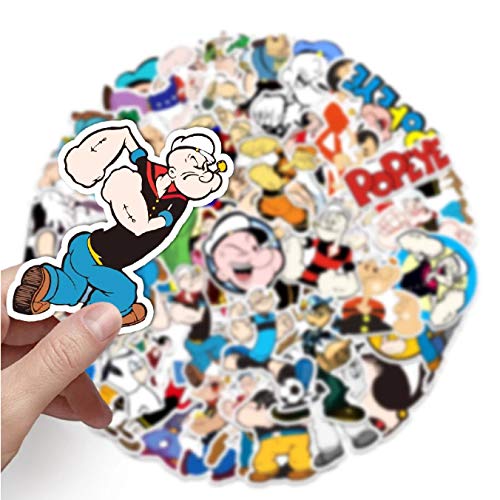 ZFHH 50pcs Popeye Sailor Colorful Cute Stickers Anime Characters PVC Vinyl Waterproof Home Aesthetic DIY Decoration Car Accessories