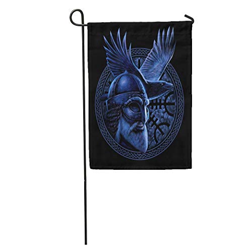 Zome Lag Bandera Brisa,Banderas Al Aire Libre,Banner De Jardínbandera De La Familia Dios Nórdico Enojado Odin Crow Gráfico En El Anillo Guerrero Vikingo Celta Bárbaro