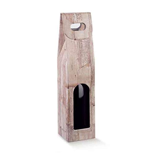 10 cajas de color madera doradas para 1 botella de vino vertical modelo Bordolés, Burgognoche robustas Navidades cartón acoplado y asa exterior 9 x 9 x 38,5 cm de altura – 1 madera