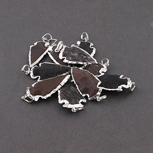 10 Pcs Black Jasper Arrowhead 925 Silver Plated Single Bail Pendant - Electroplated With Silver Edge - 39mmx21mm-44mmx23mm