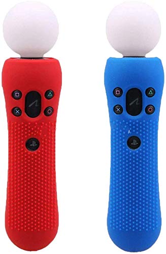 2 fundas protectoras de silicona antideslizantes para Playstation PS4 VR Move PS Move Motion Controller (1 rojo y 1 azul)
