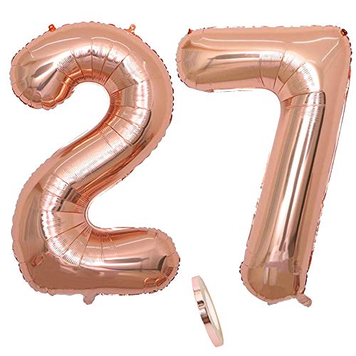 2 Globos Número 27 Años, Number 27 Globo Chica de oro rosa, 40"Figuras de globos con globo de lámina de helio inflable, Globo gigante para la decoración de la fiesta de cumpleaños, Prom (xxxl 100cm)