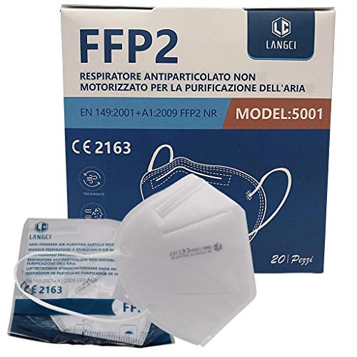 20 mascarillas faciales FFP2 certificadas por CE y selladas individualmente