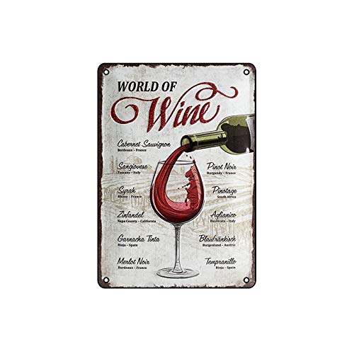 200 mm x 300 mm Nostalgic-Art Cartel de Chapa-[WORLD OF WINE],wine glass-tin sign para Cafés y bares,Regalos para los amantes del vino