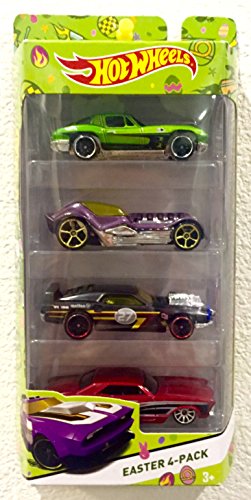 2015 Hot Wheels Easter 4-Pack Target Exclusive 1979 Corvette Stingray (Green), Dieselboy (Purple), Rivited (Black Matte), Chevy Impala (MF Red)