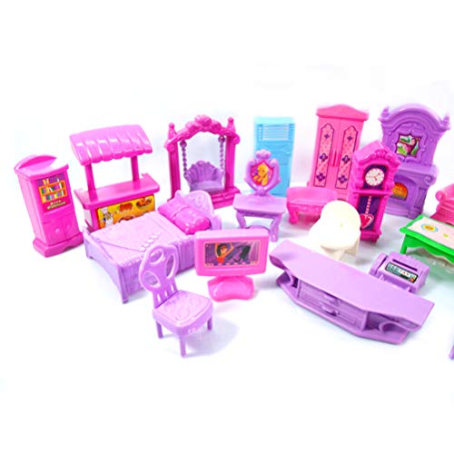 22 piezas de juego de casa de muñecas, muebles de plástico, habitaciones en miniatura, bebés, niños, juguetes de simulación, casa de muñecas colorida y brillante, viene con muebles y accesorios
