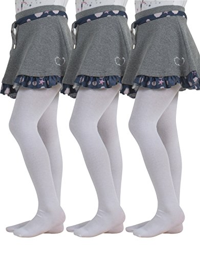 3 PARES DELEOTARDOS PARA NIÑAS | MEDIAS DE ALGODÓN | 70 DEN | NEGRO, BLANCO, ROSA, AZUL, GRIS | 4/6, 8/10, 12/14 AÑOS | CALCETERÍA ITALIANA | (12/14 Años, 3 Pares - Blancos)