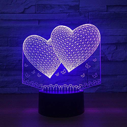 3D night light double two heart 3d light 7&16M Color night light touch table sleep small lamp