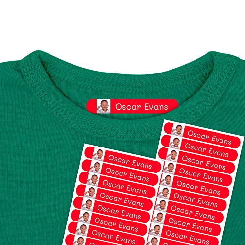 50 Etiquetas termoadhesivas para ropa personalizadas con foto o imagen, para marcar cualquier prenda con ayuda de la plancha. 6 x 1 cms. Color Rojo Basico