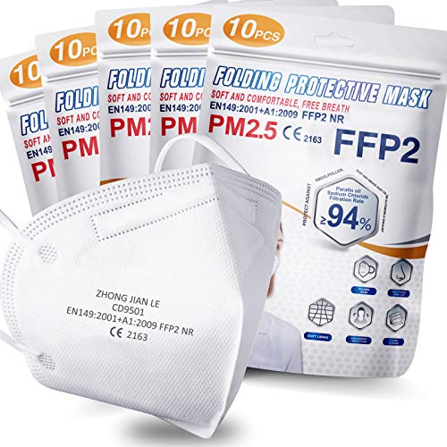 50 Unidades Mascarillas FFP2 Homologadas Certificadas CE, Máscara Antipolvo de 5 Capas,94% Eficiencia Filtración, Mascarilla FFP2 de Protección Personal
