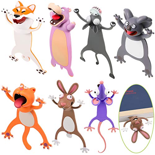 7 Piezas Marcador de Libro de Animal 3D Marcapáginas en Animal de Dibujos Animados PVC Aplastados para Estudiantes Niños Lectura Fiesta de Recuerdo