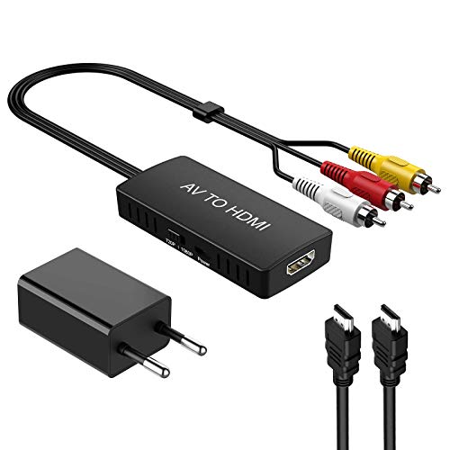 Adaptador RCA a HDMI, analógico, compuesto a HDMI, compatible con PS, PS2, PS3, Nintendo 64, STB, VHS, grabador de vídeo, proyector Blue-Ray y DVD, compatible con PAL NTSC con cable de carga USB