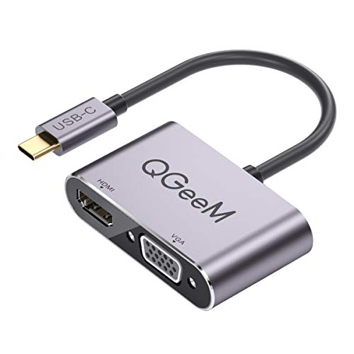 Adaptador USB C a HDMI VGA, QGeeM USB tipo C (Thunderbolt 3) a VGA HDMI 4K adaptador convertidor compatible con MacBook/Pro, iMac, Chromebook Pixel