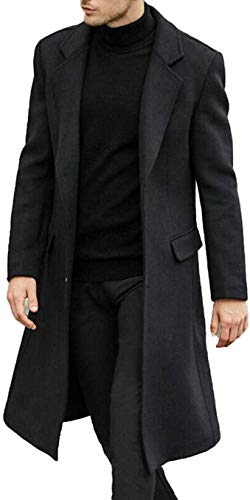 Aelle Abrigo largo de lana para hombre, de PEA, gabardina de invierno, corte ajustado, de negocios, de calidad Negro XXL Aelle Abrigo largo de lana para hombre, de PEA, gabardina de invierno, corte ajustado, de negocios, de calidad Negro XXL