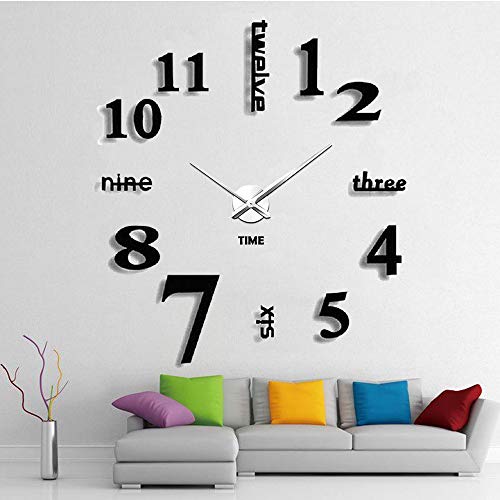 Afaneep Moderno Reloj de Pared Silencioso, Reloj de Pared de Pegatina - Sin Marco DIY Pared Reloj con Adhesivo 3D - Tamaño Grande Mute DIY Reloj de Pared para Decorar La Oficina o Casa