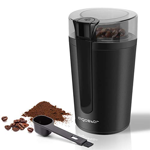 Aigostar Natural - Molinillo compacto de café, especias, semillas o granos, 200W, capacidad 60 gr, cuchillas de acero inoxidable con láminas antidesgaste. Libre de BPA. Diseño exclusivo